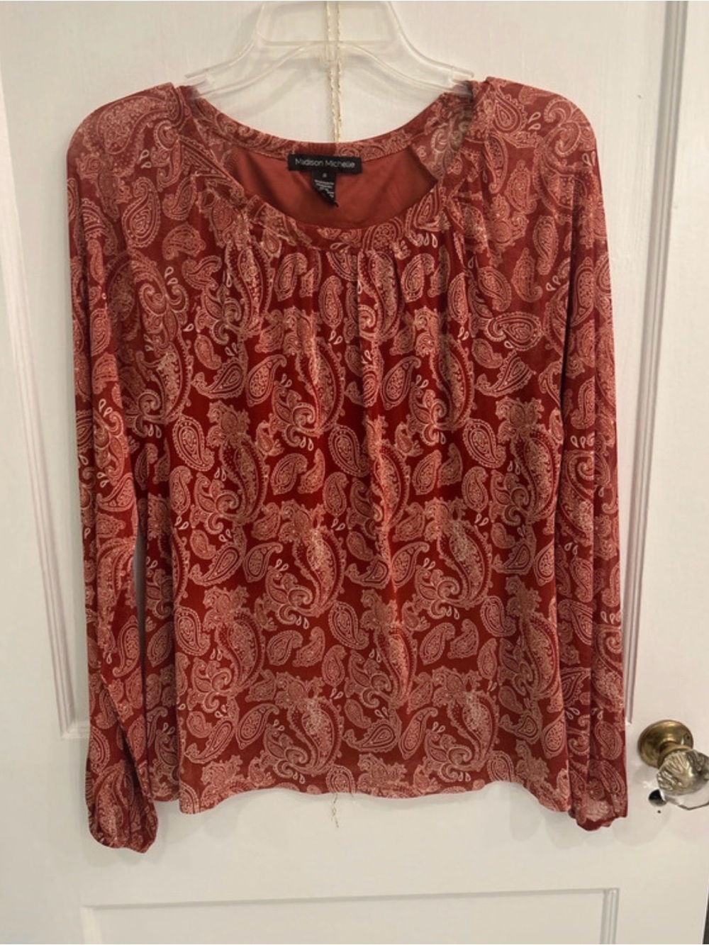 Madison Michelle Rust Paisley Long-Sleeve Blouse lace material
